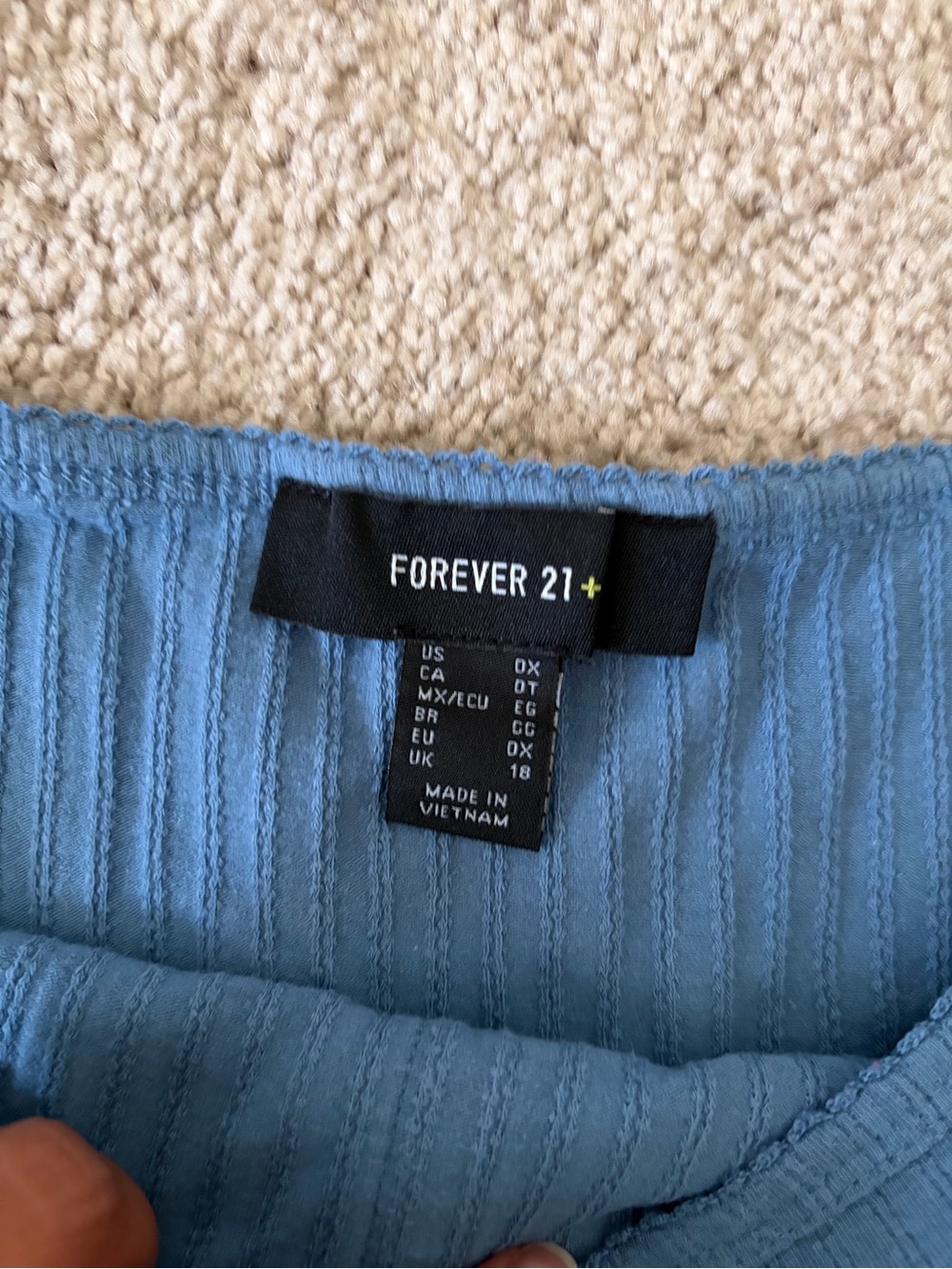 Forever 21 Blue Off-Shoulder Button-Front Ribbed Crop Top - Picture 2 of 3